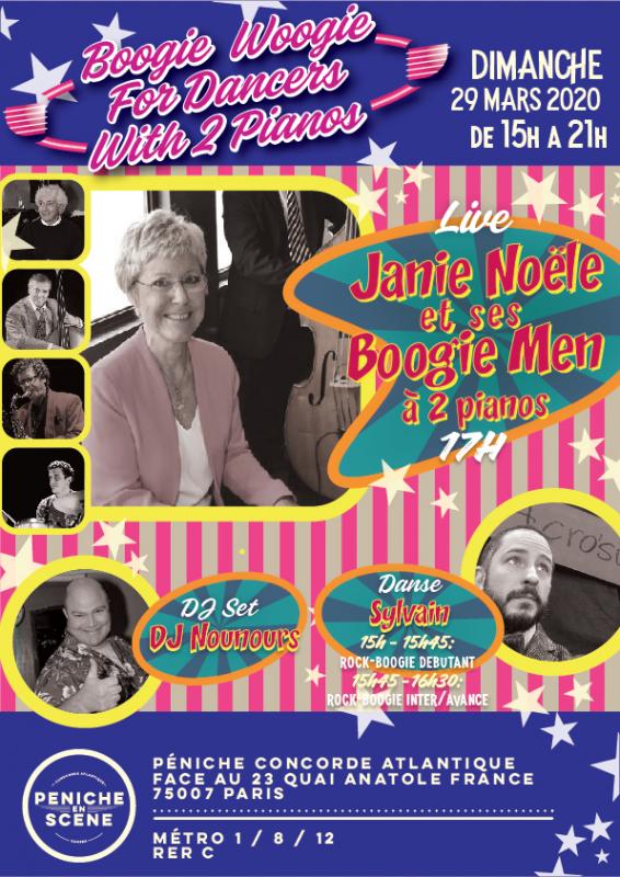Péniche Concorde Atlantique: Après-midi dansante Rock Boogie Swing avec Dj Nounours & CONCERT Janie Noële & ses Boogie Men à 2 pianos !